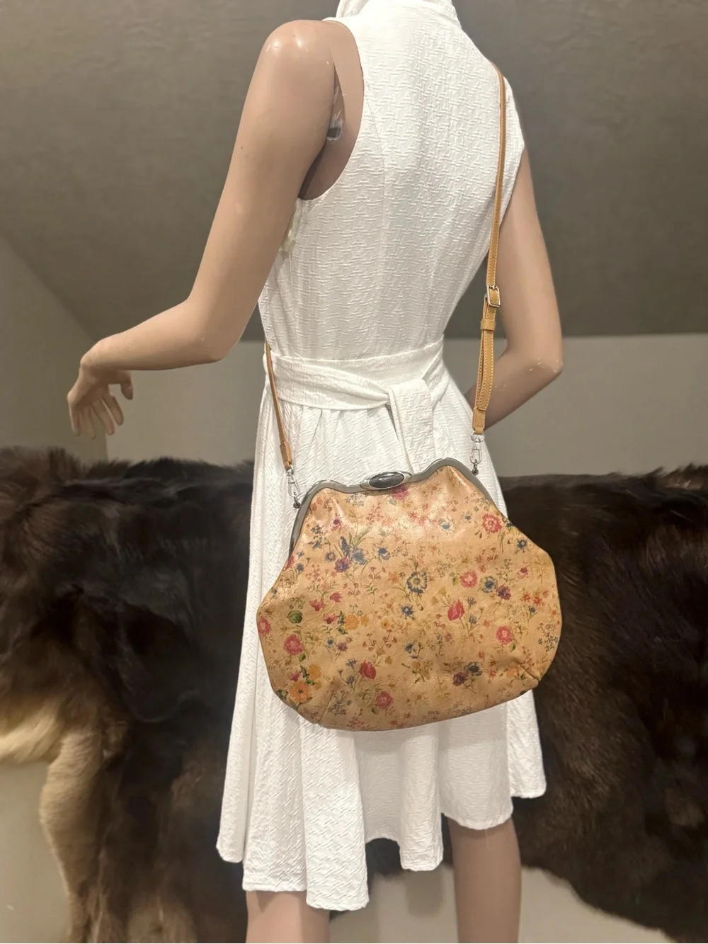 Original Design! Floral Print Italian Leather Handmade Custom Frame Slouchy Bag